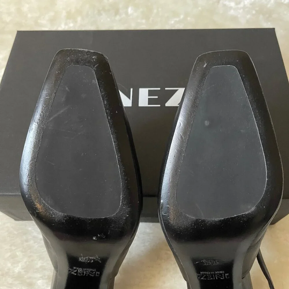 Inez Coco slingback square toe block heel pump in Black Nappa size 10.5 - Picture 8 of 13
